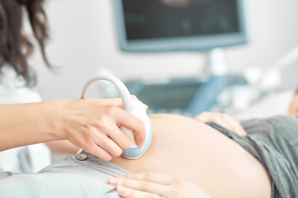 Ultrasound Probe on Pregnant Belly During Prenatal Exam — HealthHub Taree in Taree, NSW