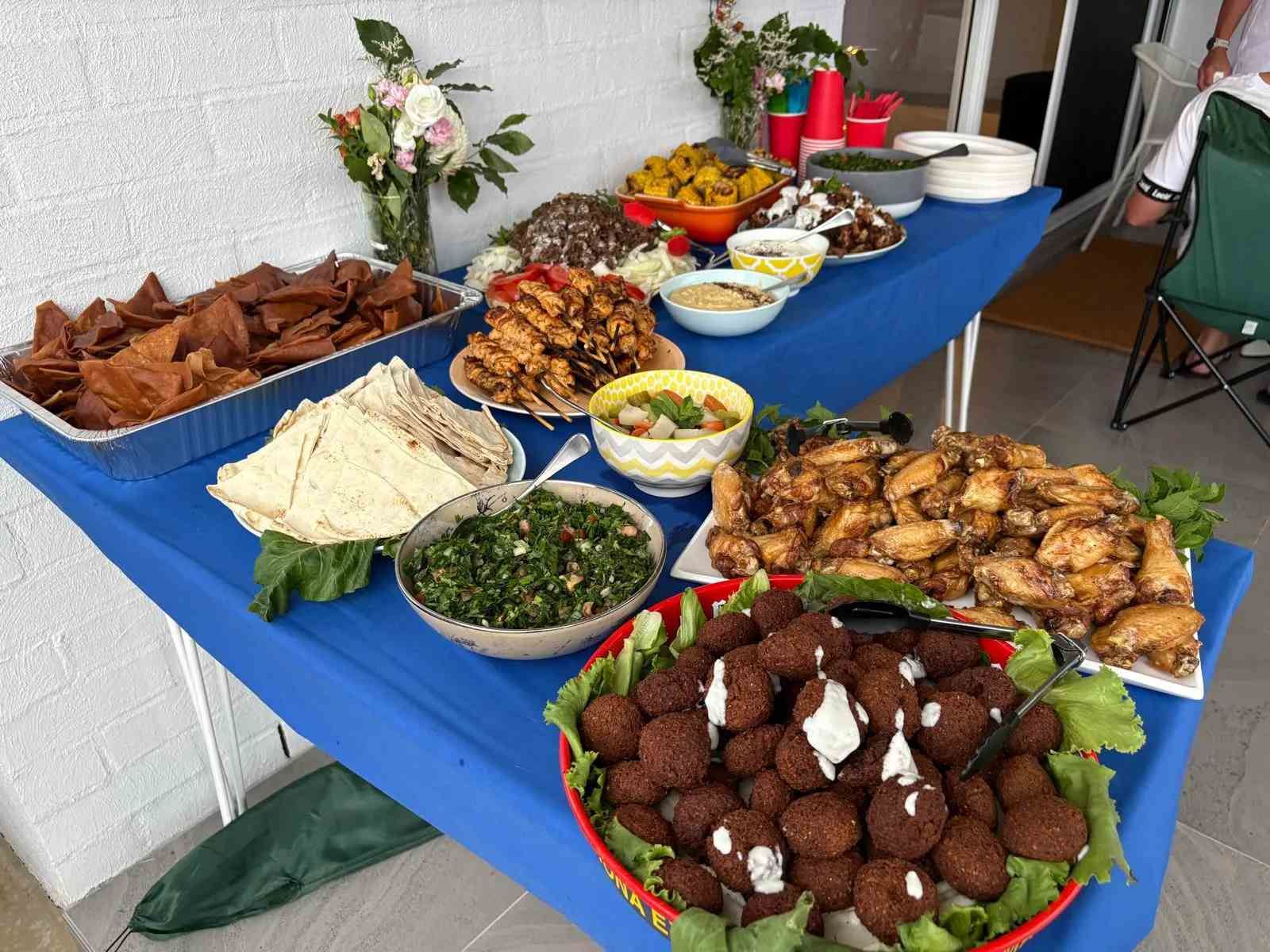 Outdoor Party Food Spread on Blue Tables — The Habibiz Catering in the Hunter Valley, NSW