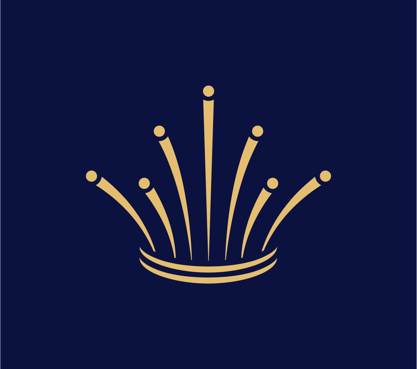 A crown with a bunch of lines coming out of it on a blue background.