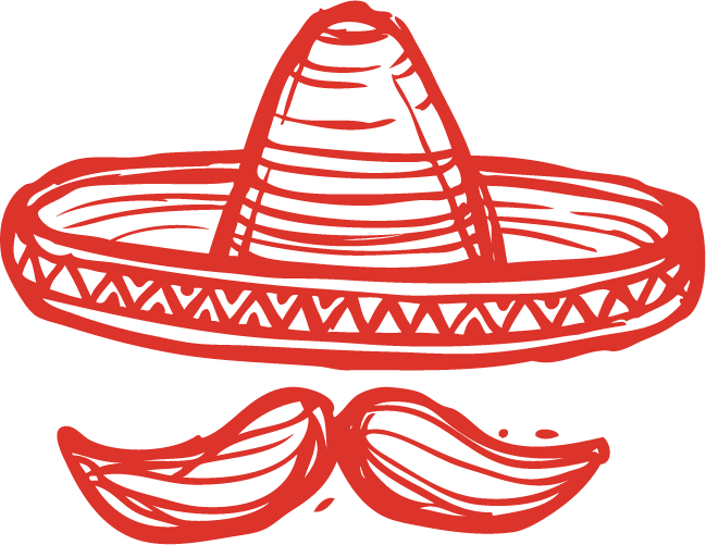 A drawing of a sombrero and mustache on a white background.
