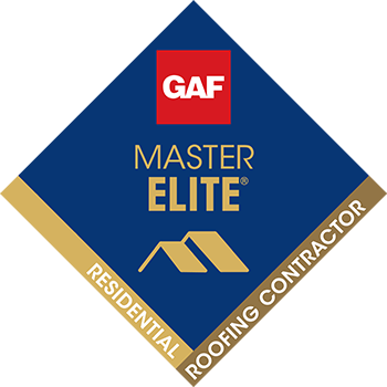 GAF Master Elite residential roofing contractor badge in blue, gold, and red