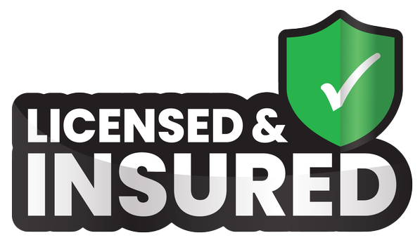 Licensed and insured badge with green shield and check mark