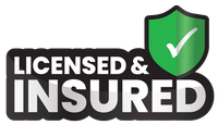 Licensed and insured badge with green shield and check mark