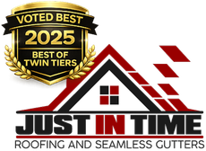 Logo for Just In Time Roofing and Seamless Gutters with 2025 Best of Twin Tiers badge