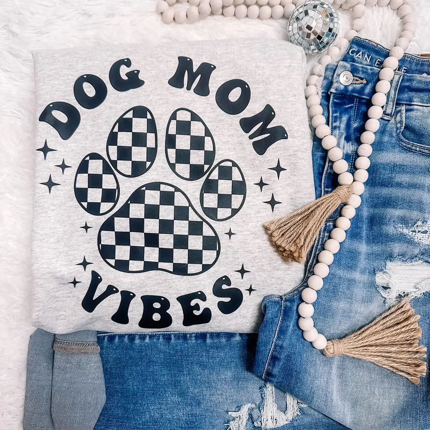 Sudadera a cuadros con estampado de mamá perruna
