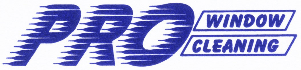The logo for pro window cleaning is blue and white.