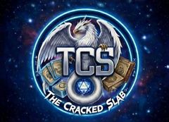 Logo with eagle and game controllers around TCS text on a starry blue background, reading &ldquo;The Cracked Slab&rdquo;