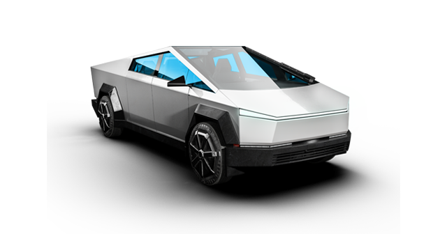 A white tesla cybertruck is shown on a white background.