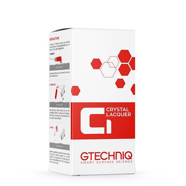 A box of gtechniq crystal lacquer on a white background