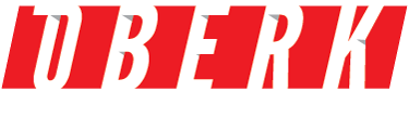 A red and white logo for uberk on a white background