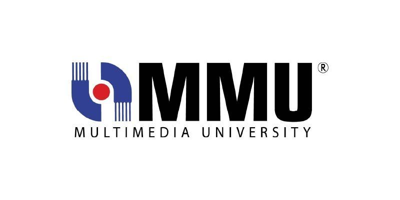 Logo of Multimedia University: blue and red graphic with 