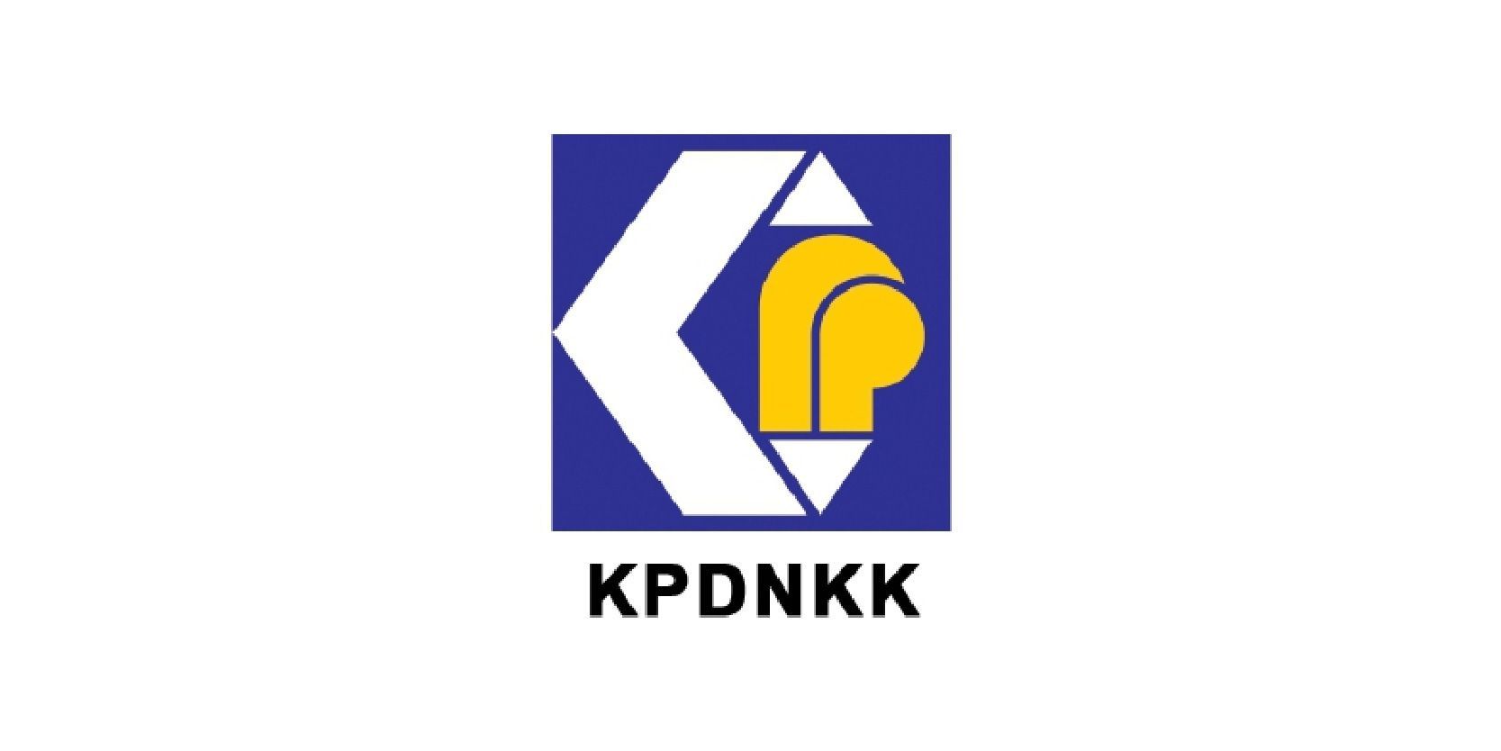 Logo of KPDNKK: Blue square with a white chevron and a yellow shape; 