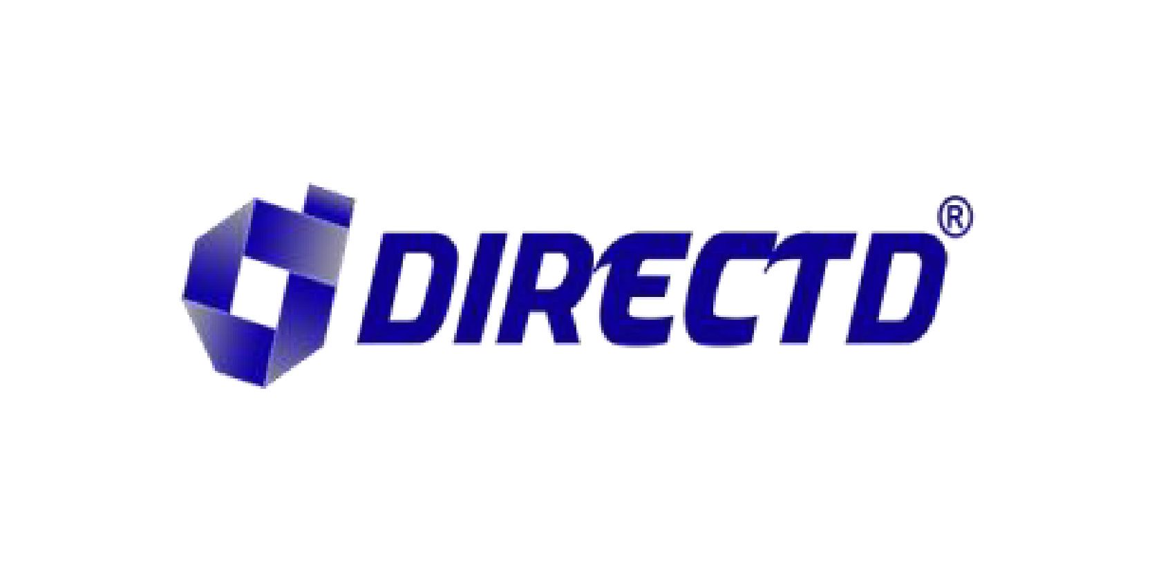Logo of DirectD, featuring a blue, abstract cube-like shape and the word 