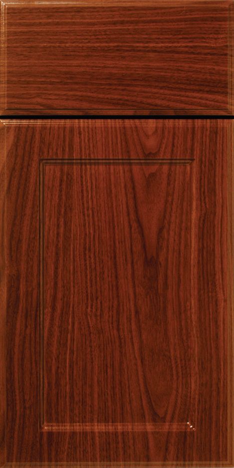 Dark brown wooden cabinet door with a raised panel.