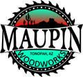 Maupin Woodworks logo: a saw blade frames a desert scene and text "MAUPIN WOODWORKS, Phoenix Metro Area."