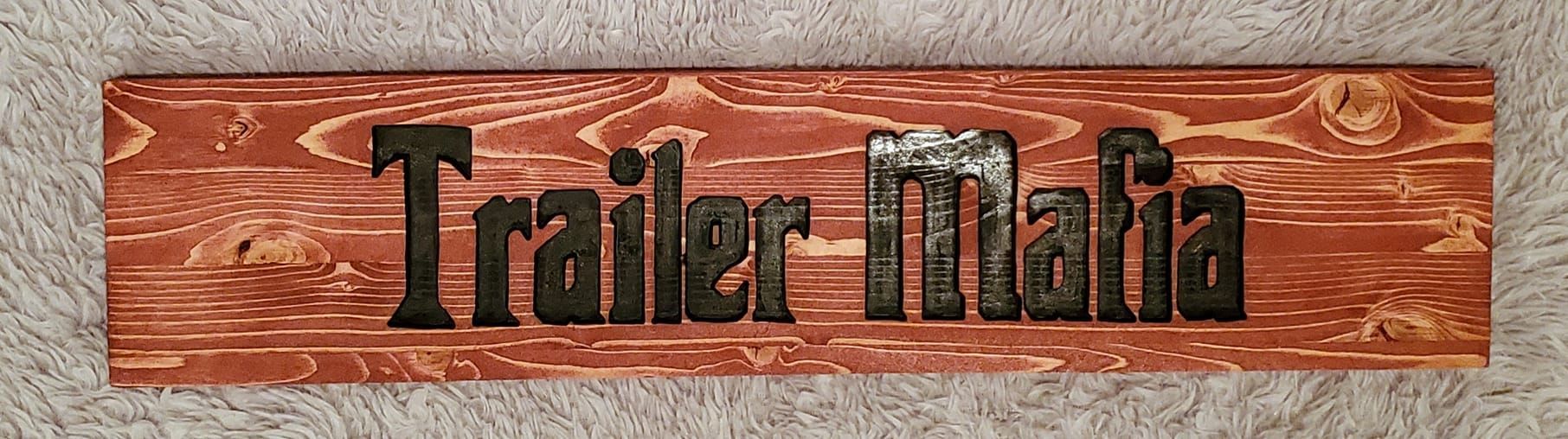 Wooden sign with dark text