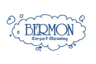 Logo for "BERMON Carpet Cleaning", blue text inside a blue cloud outline.