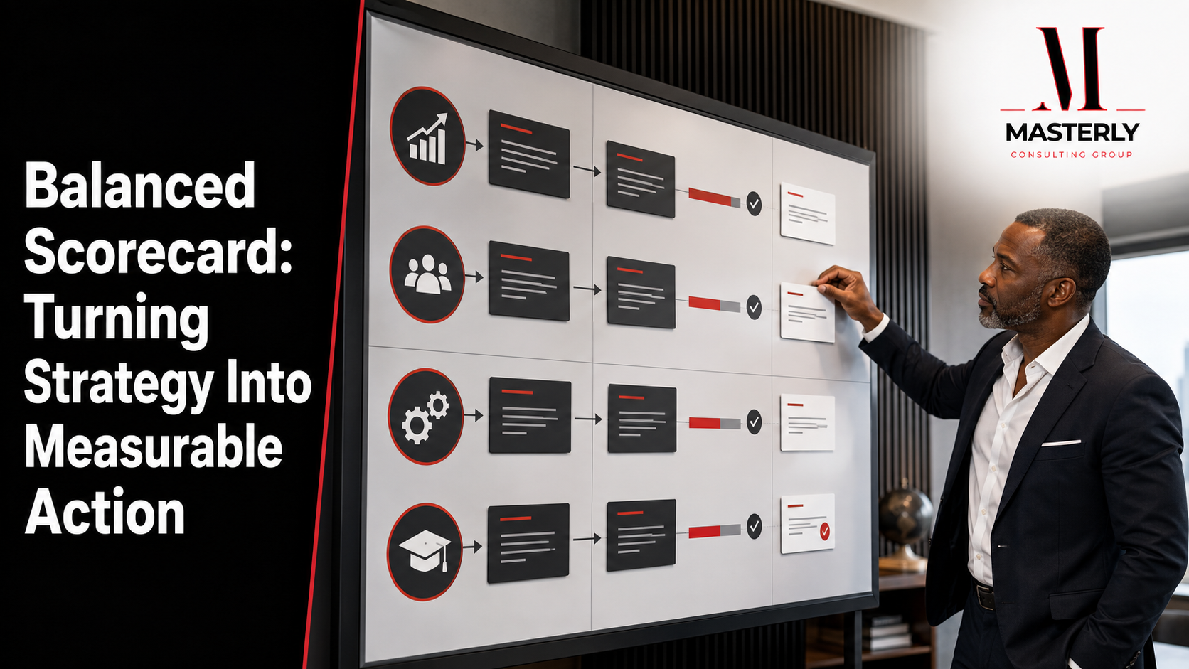 Balanced scorecard showing strategy, goals, and performance measures.