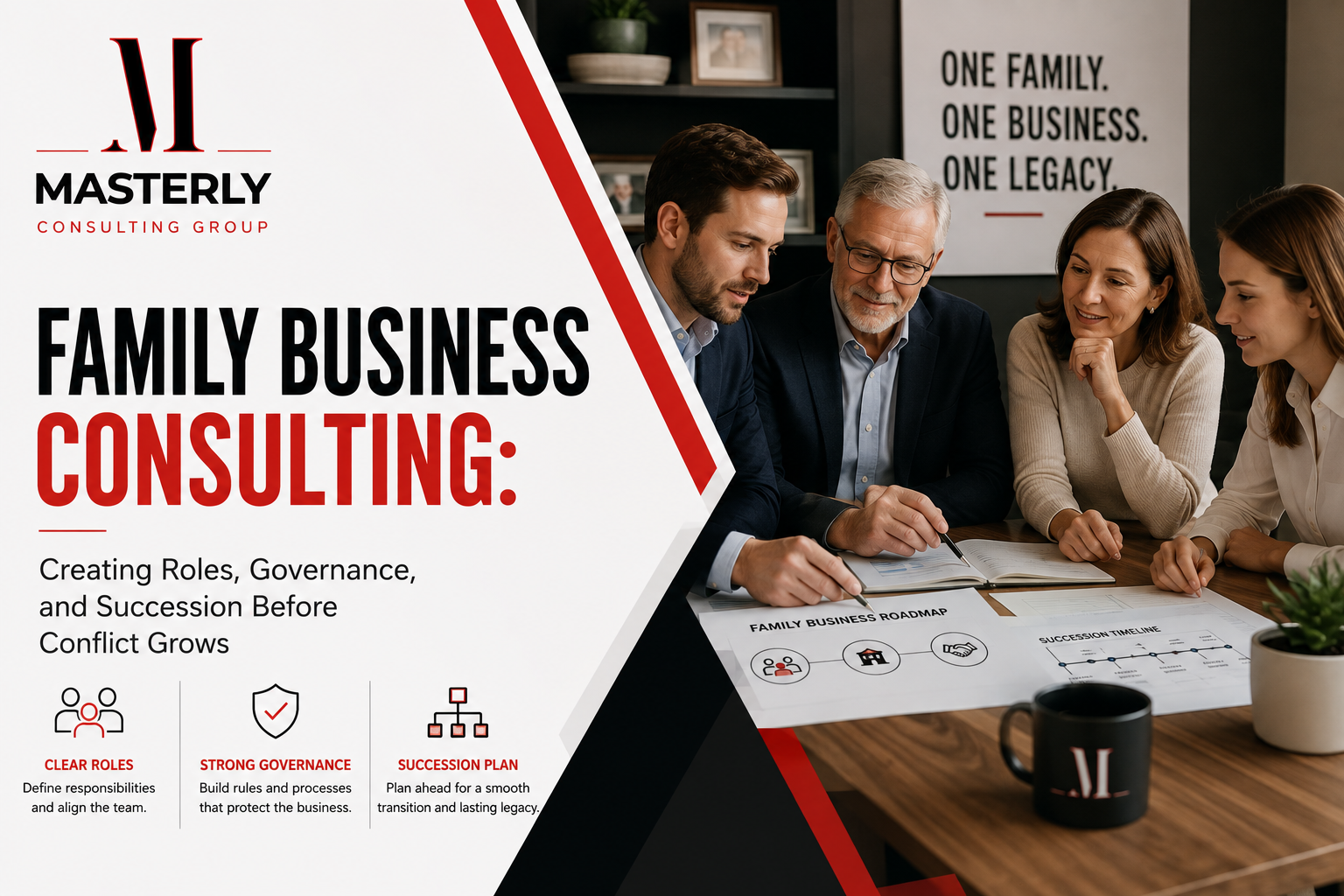 Family business consulting for roles, governance, and succession planning.