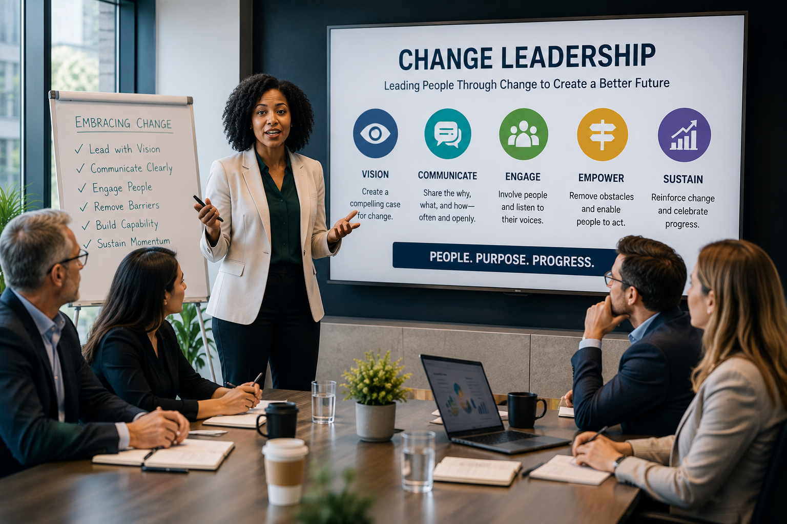 Professional scene or subject directly relevant to the brand and assigned topic. change leadership