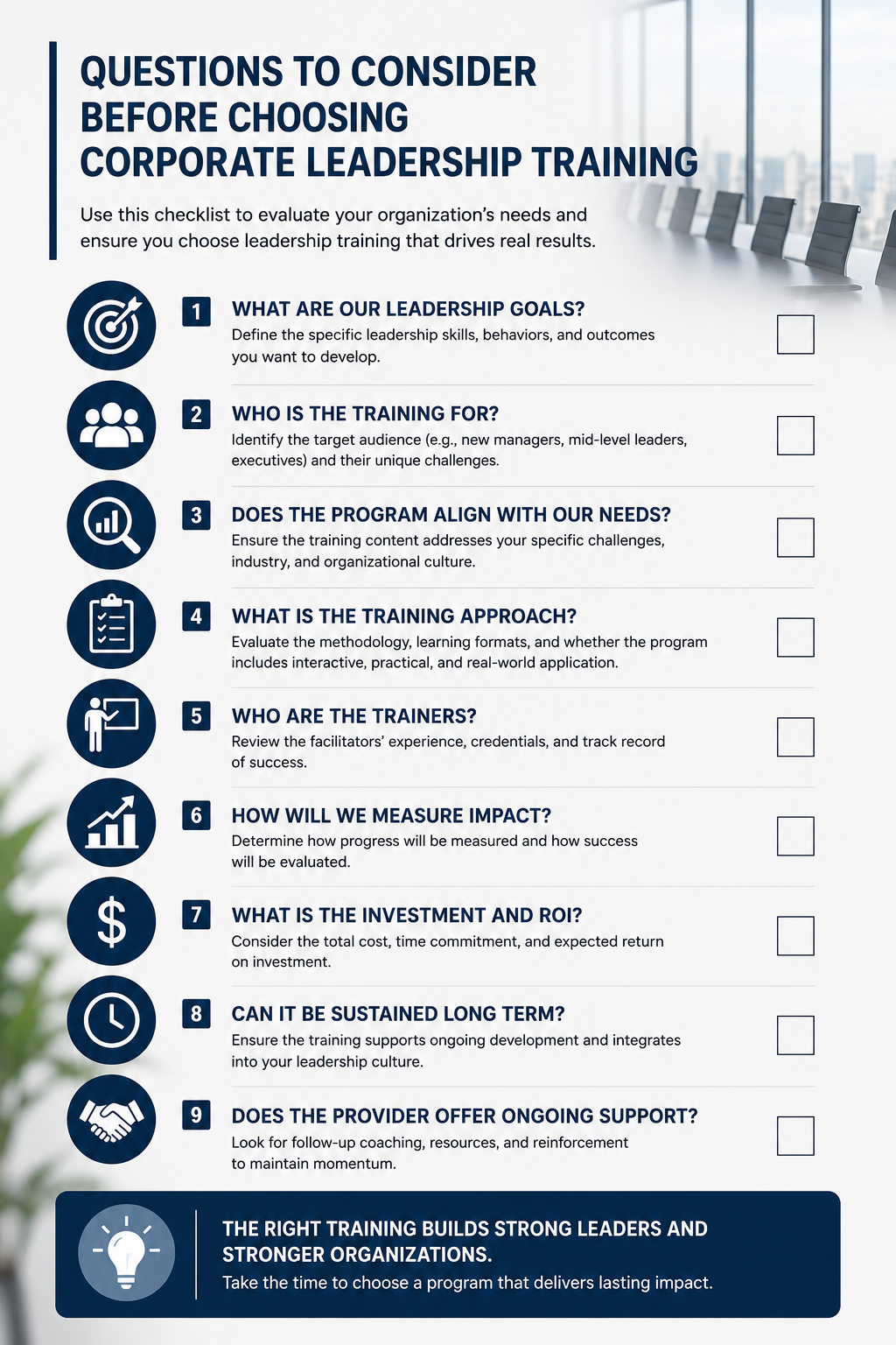 questions to consider before choosing corporate leadership training