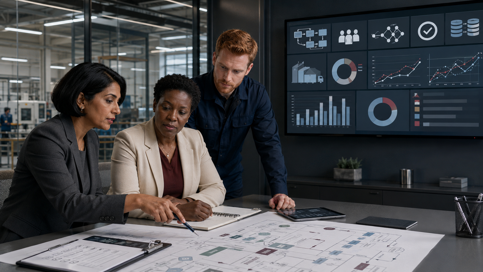Business leaders conducting operational due diligence by reviewing processes, capacity, staffing, systems, suppliers, and performance risks.