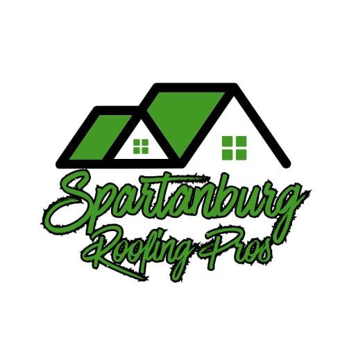 Spartanburg Roofing Pros logo: black house silhouettes above green 