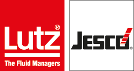 A red and white logo for lutz and jesco