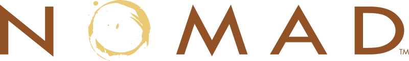 The word nomad is written in brown letters on a white background.