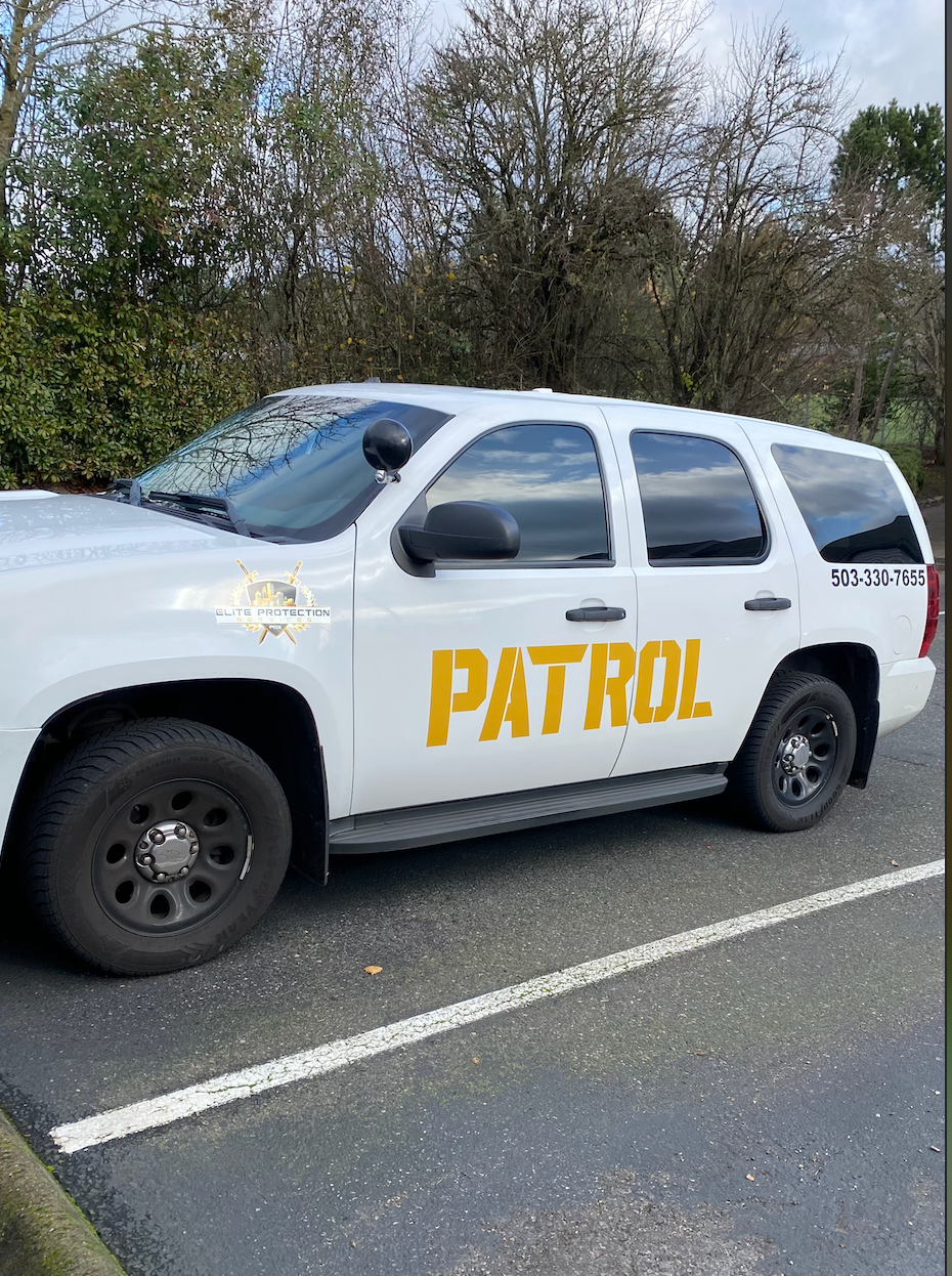 White patrol SUV with gold 