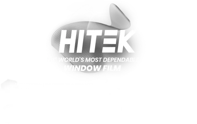 HITEK window film brand graphic highlighting advanced technology and industry-leading warranty