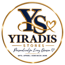 YIRADIS Stores logo in navy and gold with “Personalized for Every Occasion” and gift categories below