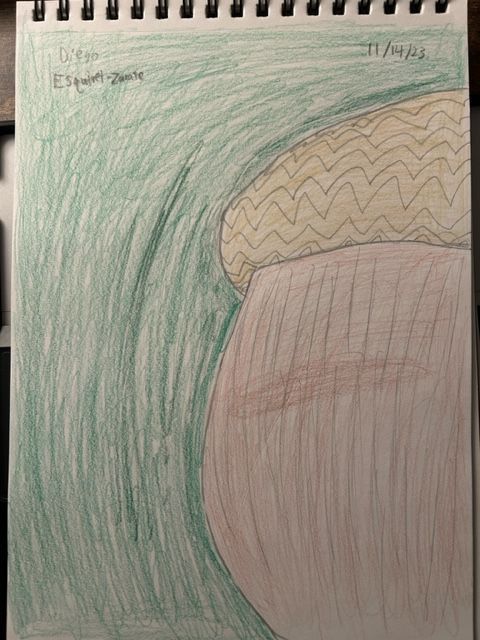 a drawing of a pregnant woman 's belly is on a spiral notebook .