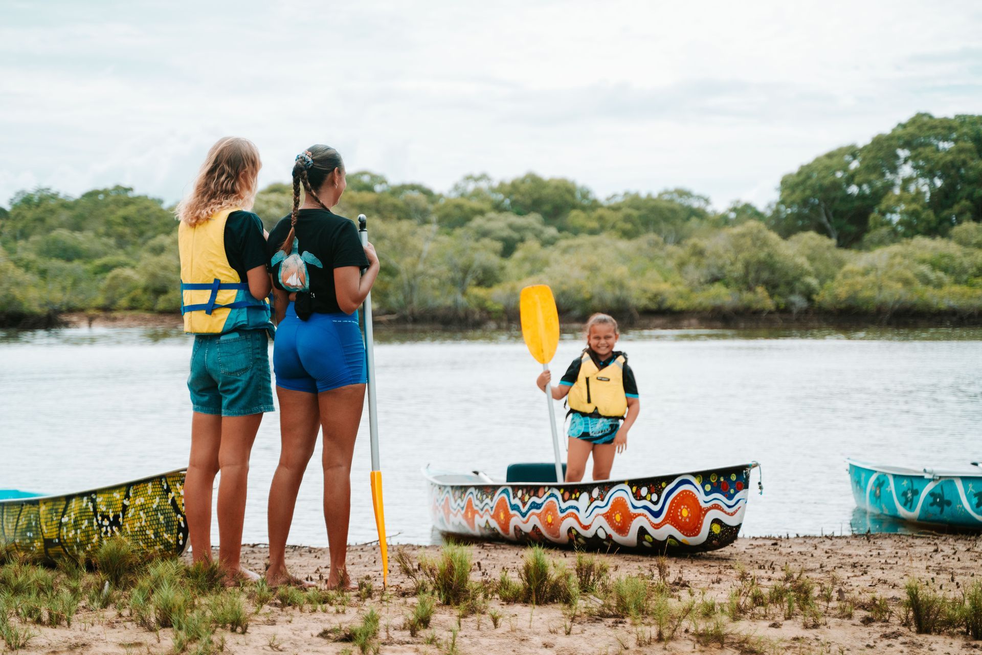 Mooloolaba Cultural Saltwater Eco Tours Canoe Tours, Handpainted Canoes, Aboriginal Art
