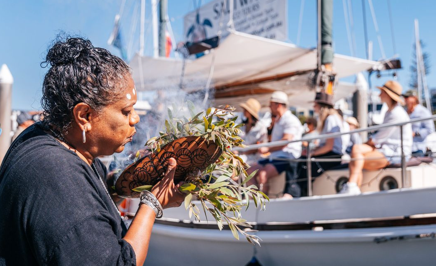 Saltwater Eco Tours Private Charters, Mooloolaba Sunset Cruise with Live Music, Cultural Experiences, Lunch Cruises, Private Charters, Aunty Bridgette, Smoking Ceremony