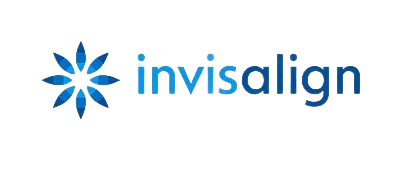 Invisalign logo: a blue flower-like shape next to the word