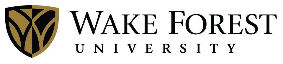 Wake Forest University logo featuring a gold and black shield icon next to the text.
