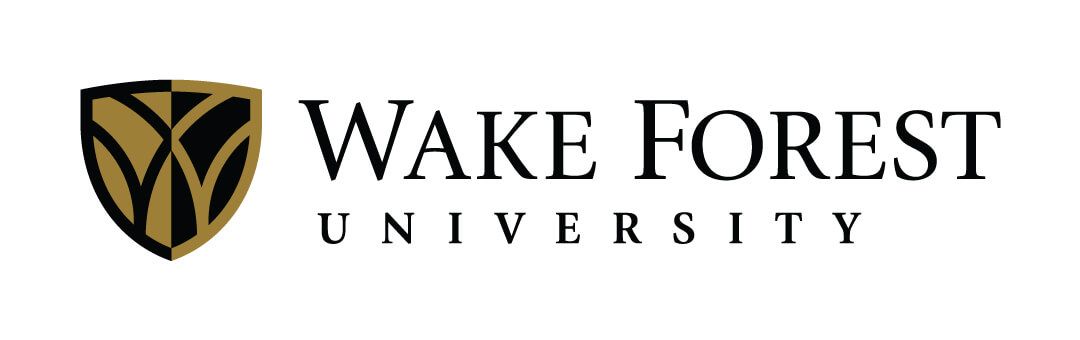 Wake Forest University logo featuring a gold and black shield icon next to the text.