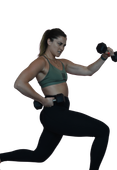 Meg, our hot yoga and inferno hot pilates teacher lifting a dumbbell near garden city