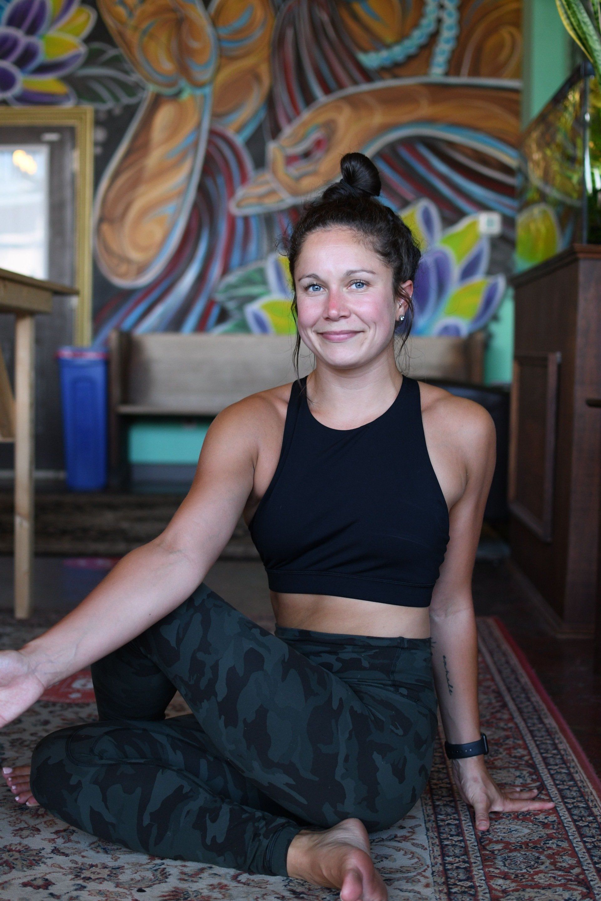 Amanda doing yoga at hot yoga carle place