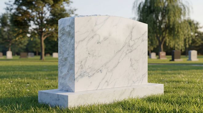 Marble headstone in a peaceful cemetery