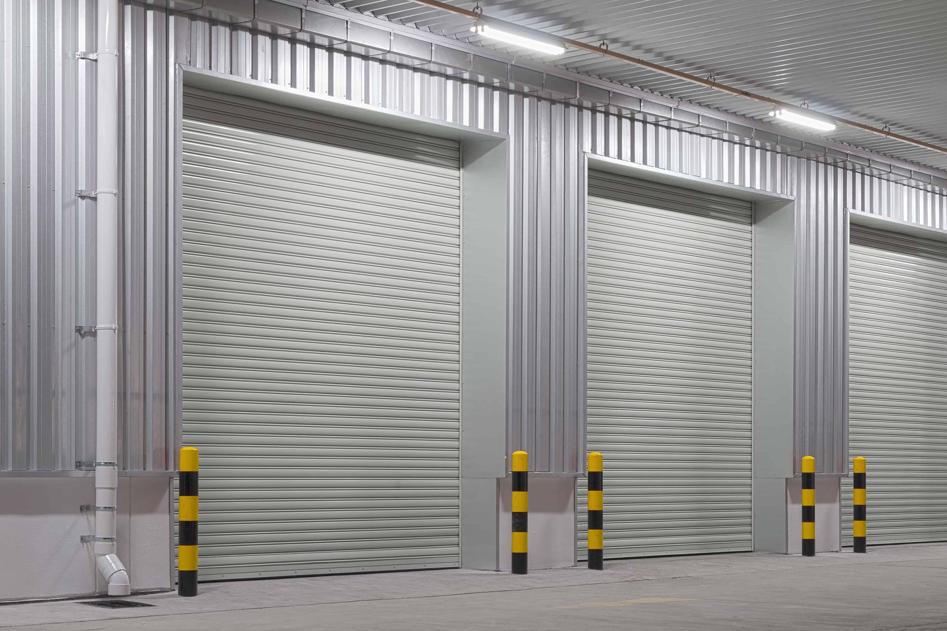 warehouse garage doors in a row