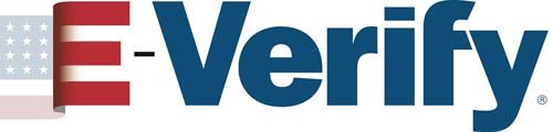 A logo for e verify with an american flag in the background