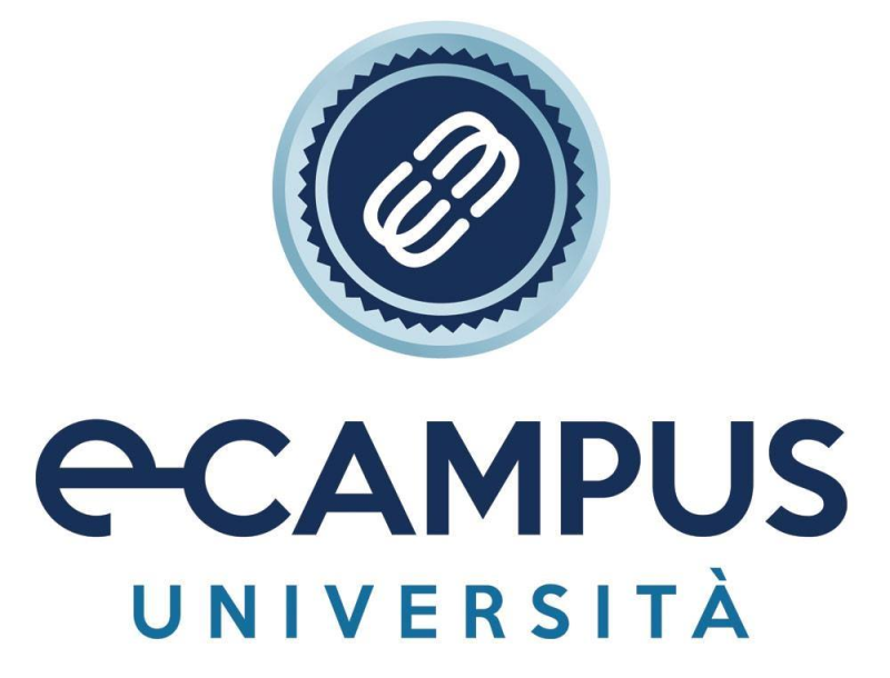 Logo di eCampus Università con testo blu navy e un emblema circolare blu sopra.