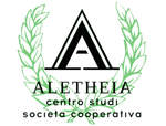 Logo ALETHEIA con corone d'alloro verdi e una A triangolare nera sopra la scritta