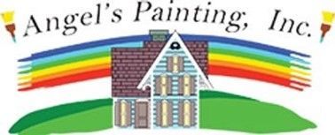 A logo for Angel 's Painting Inc. with a house and a rainbow A logo for Angel 's Painting Inc. with a house and a rainbow