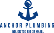 Anchor Plumbing logo with blue anchor and text “NO JOB TOO BIG OR SMALL”
