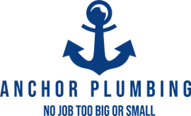 Anchor Plumbing logo with blue anchor and text “NO JOB TOO BIG OR SMALL”
