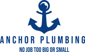 Anchor Plumbing logo with blue anchor and text “NO JOB TOO BIG OR SMALL”