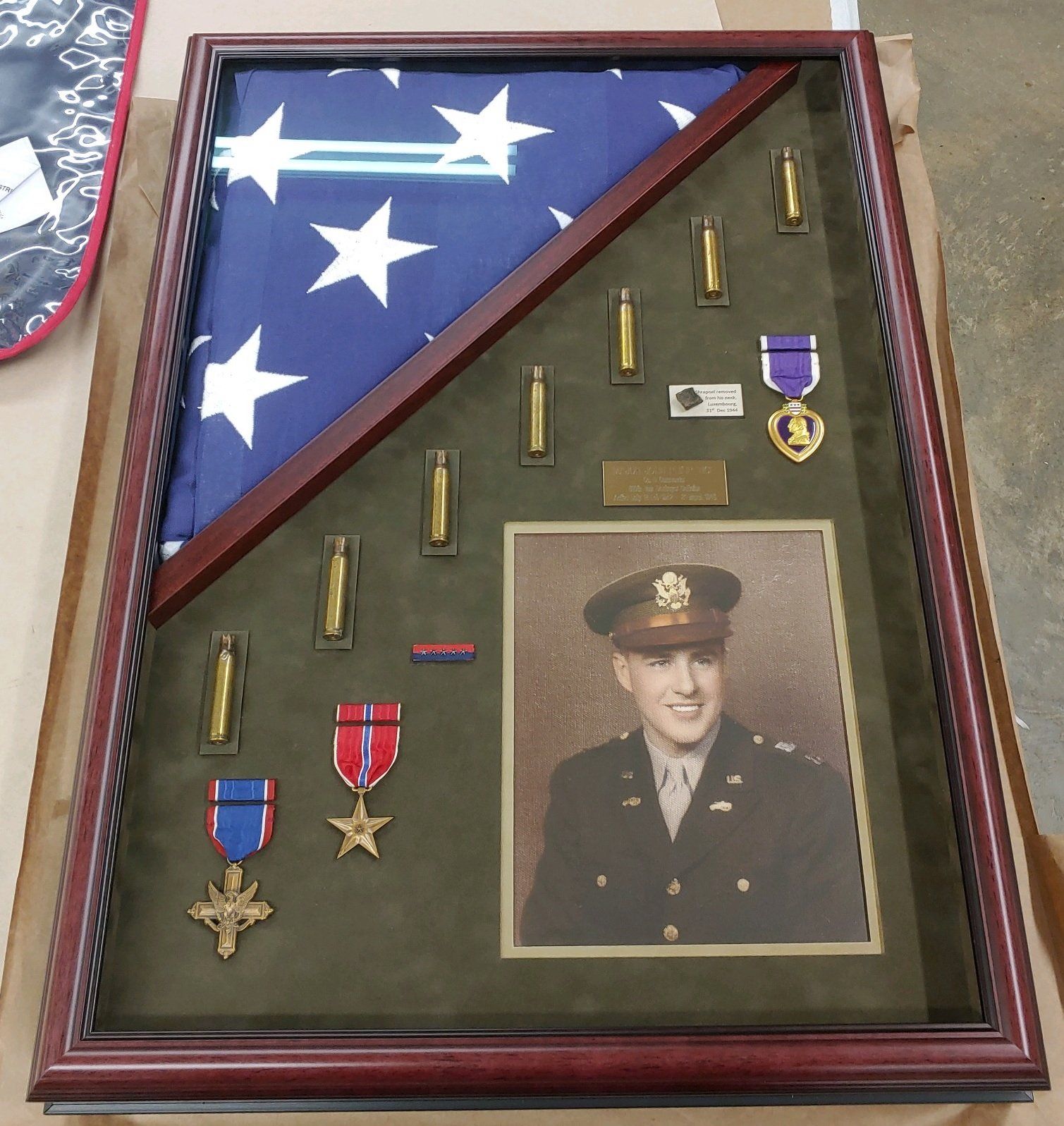 military shadow box with American flag